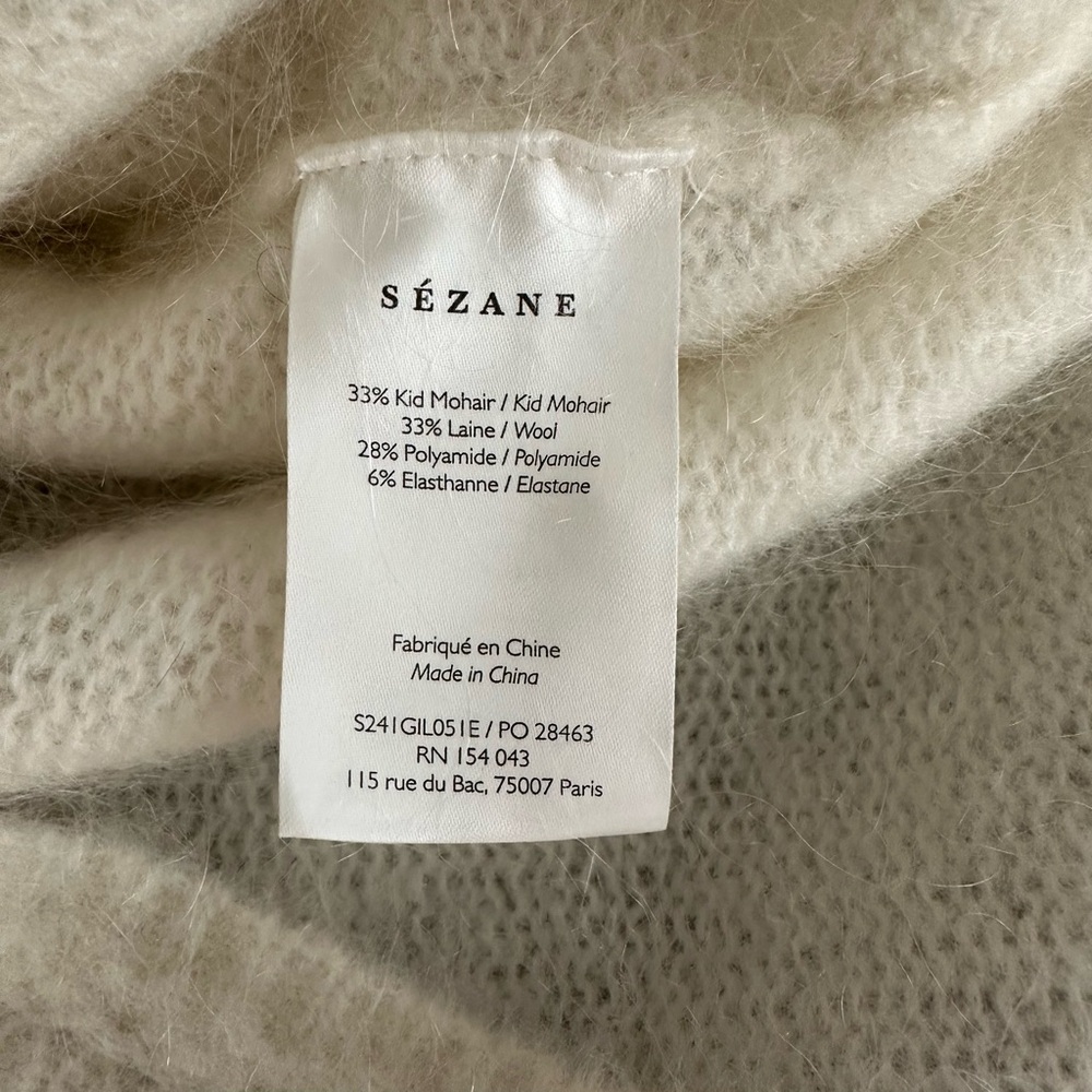 Sezane Cream Angie Kid Mohair Wool Lace Trim Pointelle Knit Cardigan Size S - Picture 4 of 5
